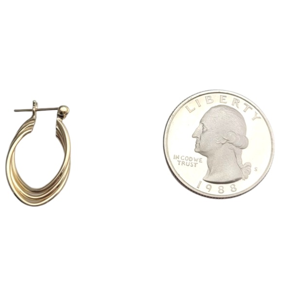 14K Yellow Gold 3 Band Intertwined Hoop Earrings #21083 - Picture 5 of 6